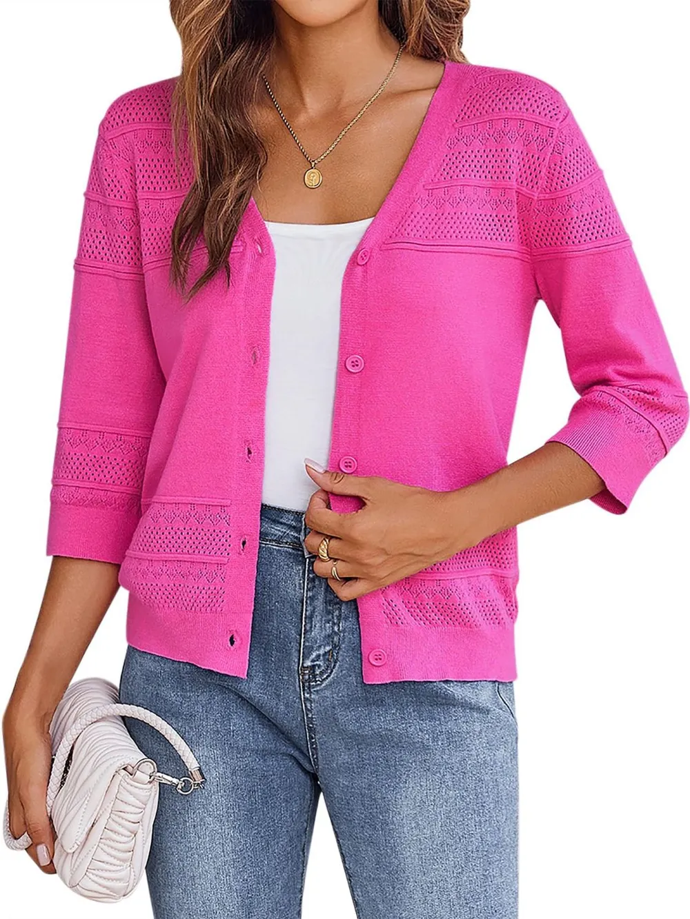 Button Up 3/4 Sleeve Cardigan, image 8
