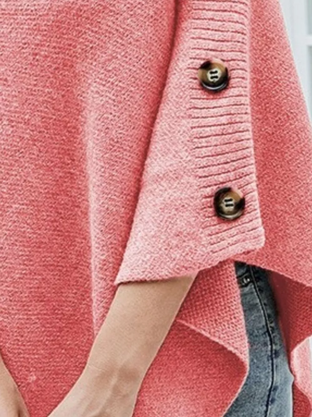 Button-Decor Turtleneck Poncho Pullover, image 11
