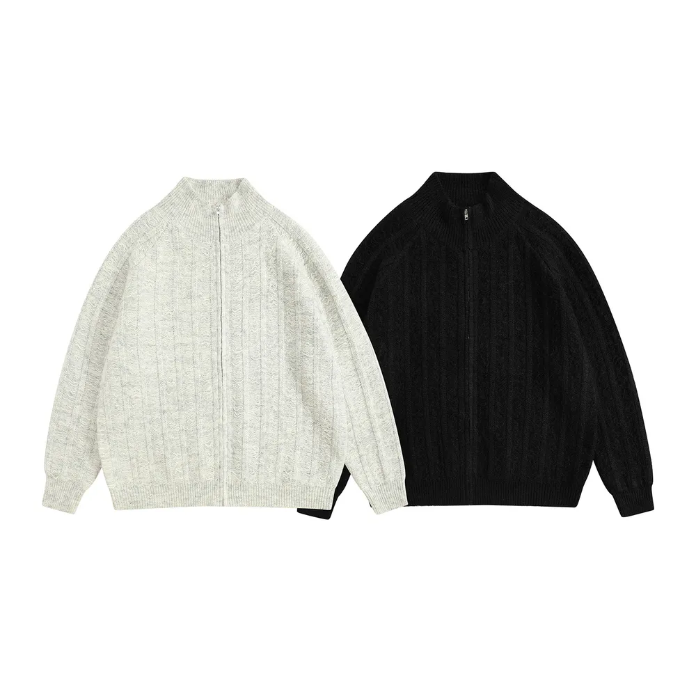 Men's Cable Knit Zip-Up Mock Neck Cardigan, image 5