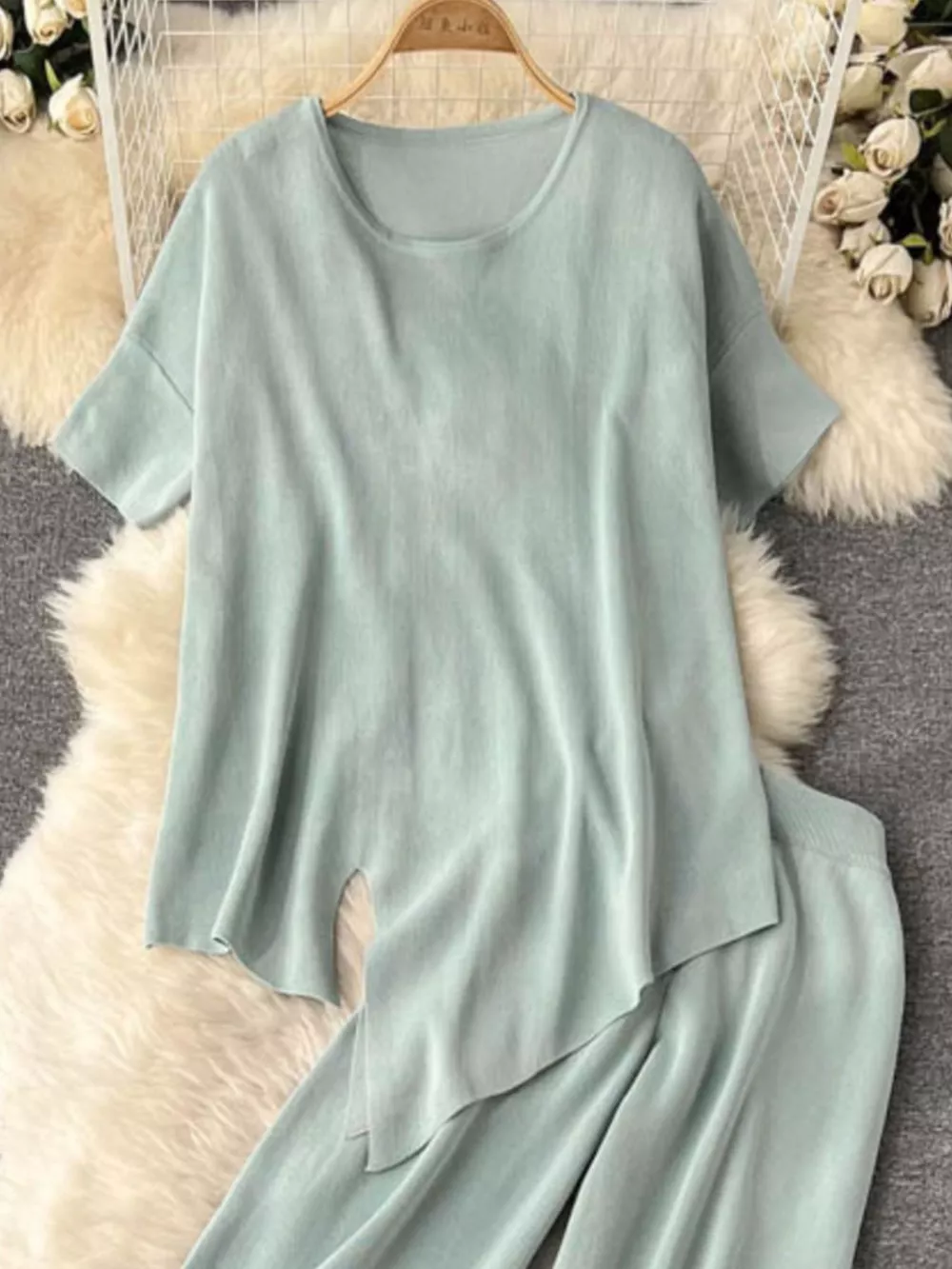 Short Sleeve Top and Wide Leg Pants Set, image 21