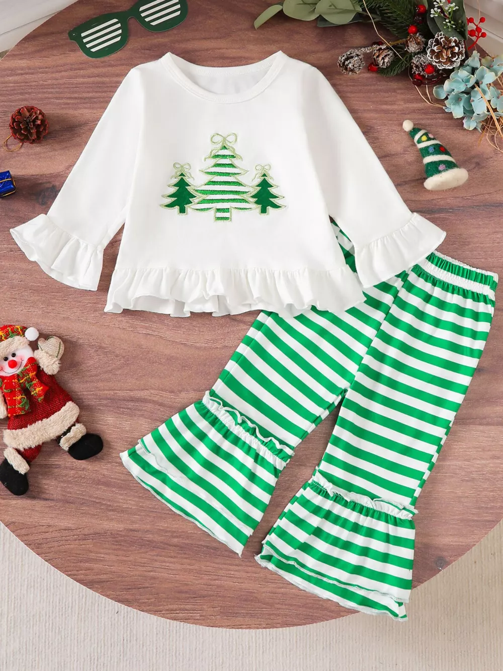 Children's Christmas Ruffle Trim Top and Pants Set, image 13