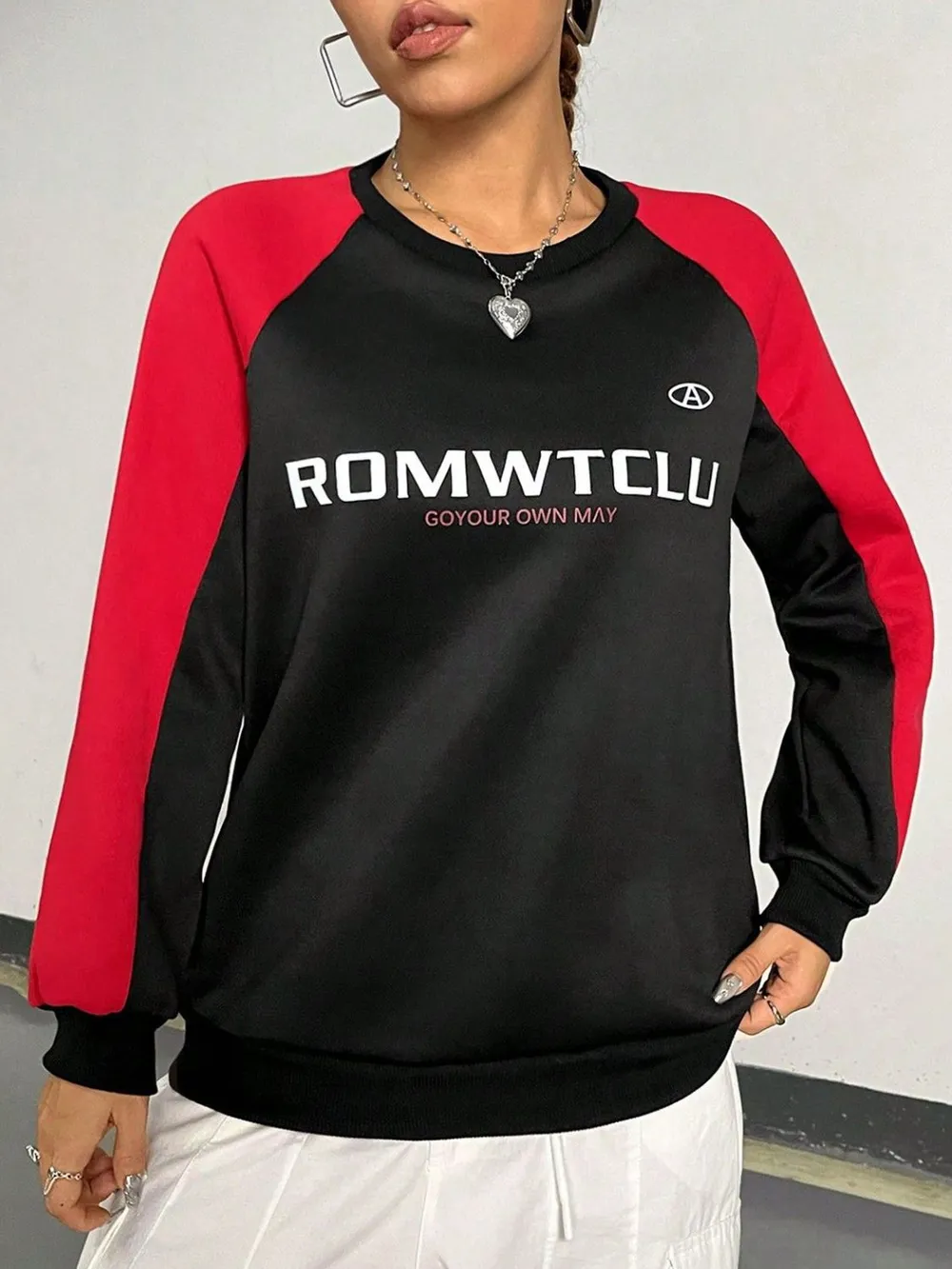 Letter Graphic Round Neck Long Sleeve Sweatshirt, image 4