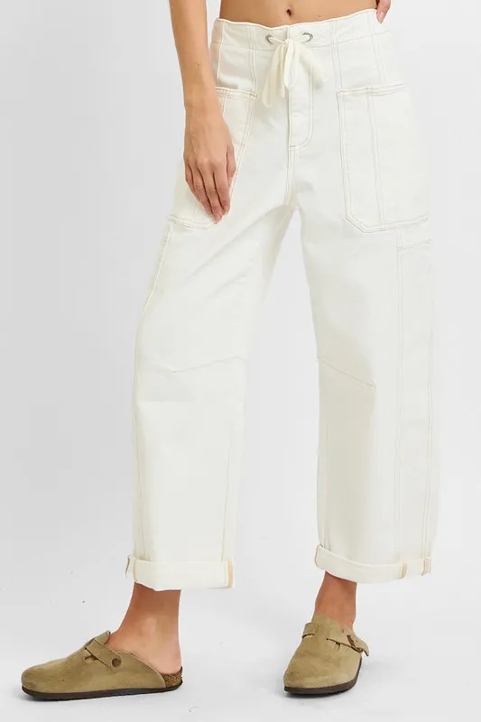 Full Size High Rise Crop Wide Barrel Cargo Pocket Jeans Plus Size, image 5