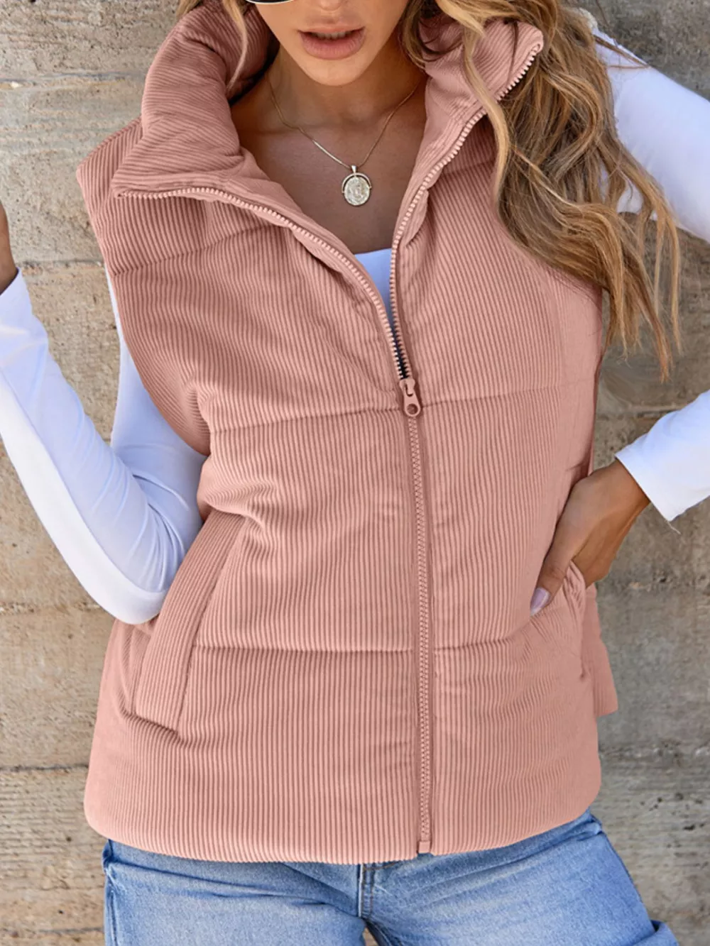 Corduroy Zip Up Vest Coat, image 11