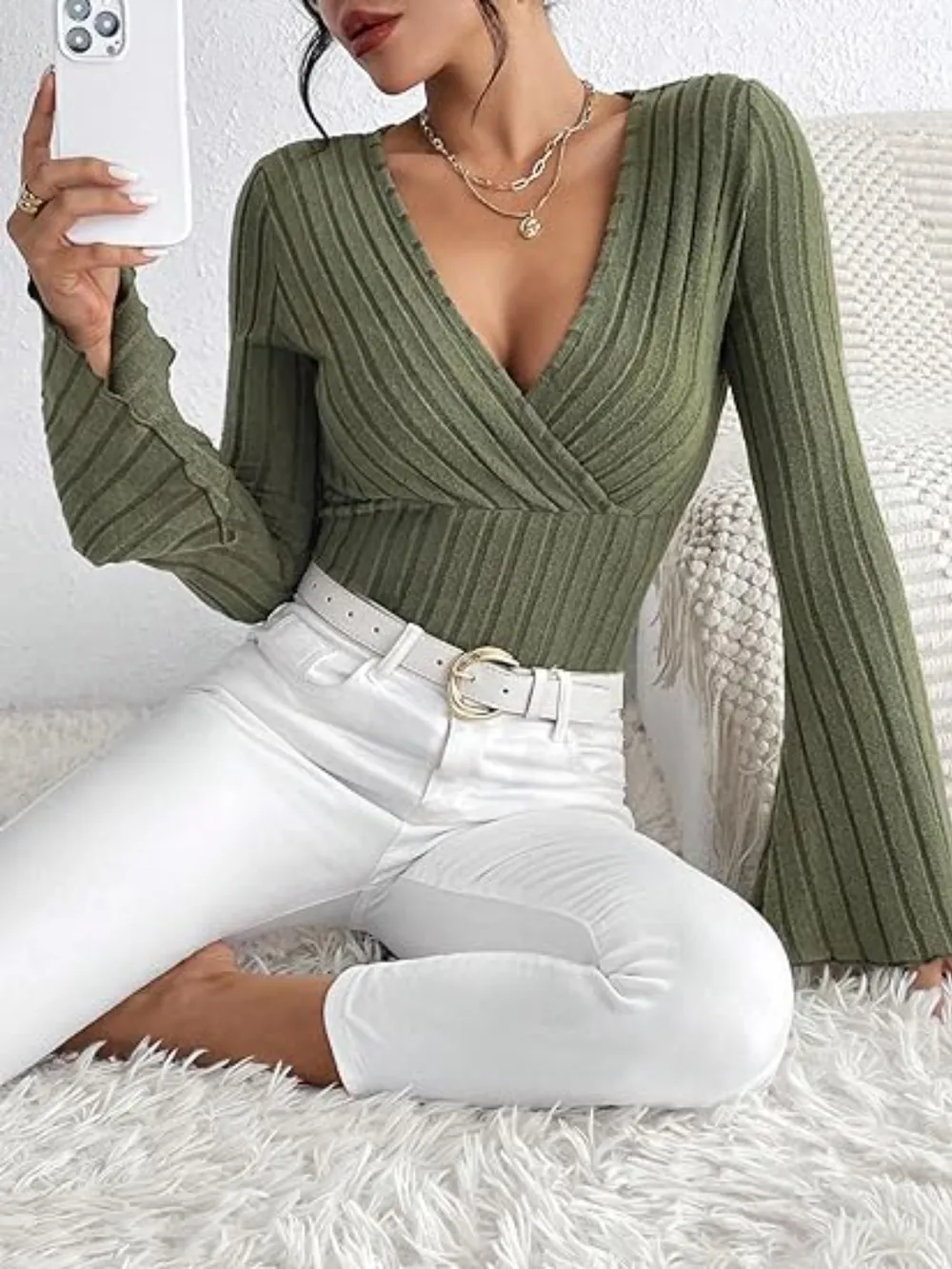 Ribbed Flare Sleeve Top, image 12