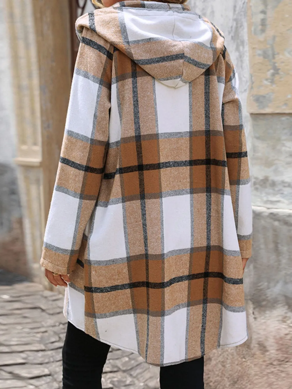 Drawstring Plaid Zip Up Long Sleeve Hooded Outerwear, image 5