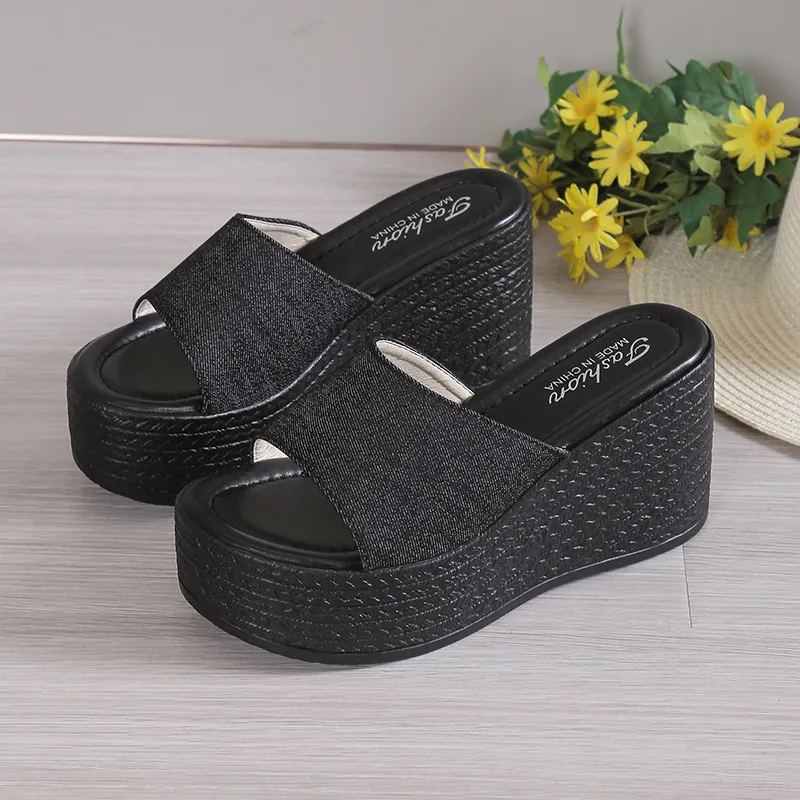 Open Toe Mid Heel Wedge Sandals