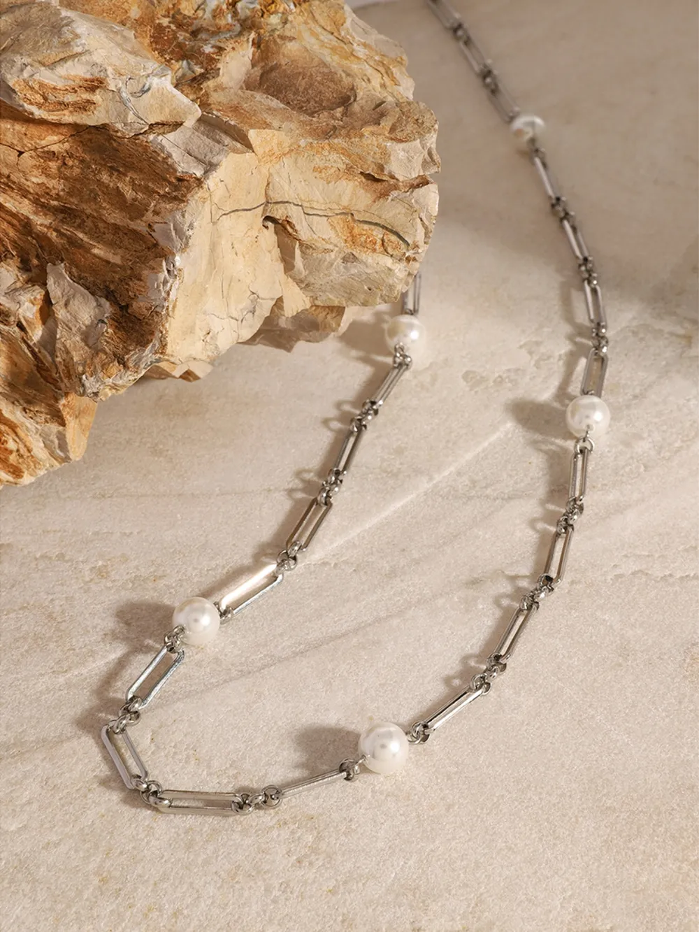 Stainless Steel Pearl Chain Necklace, image 10