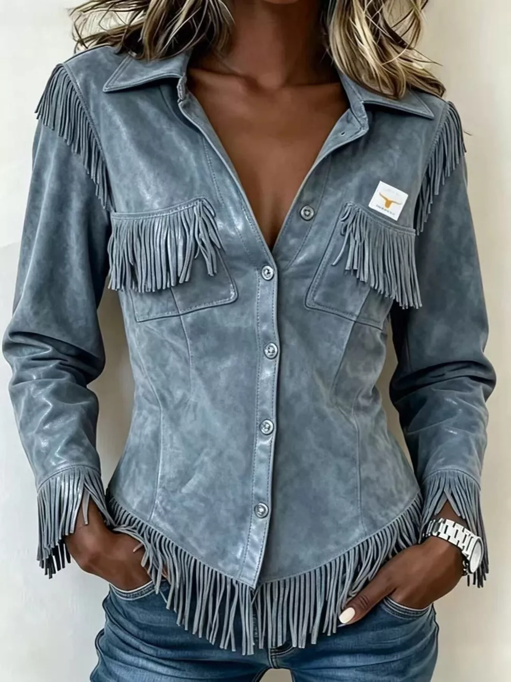 Full Size Fringed Snap Down Jacket Plus Size, image 7