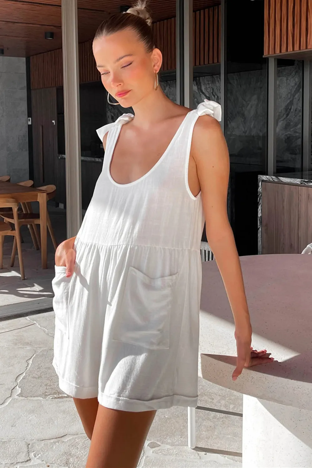 Full Size Scoop Neck Tie Shoulder Romper, image 4