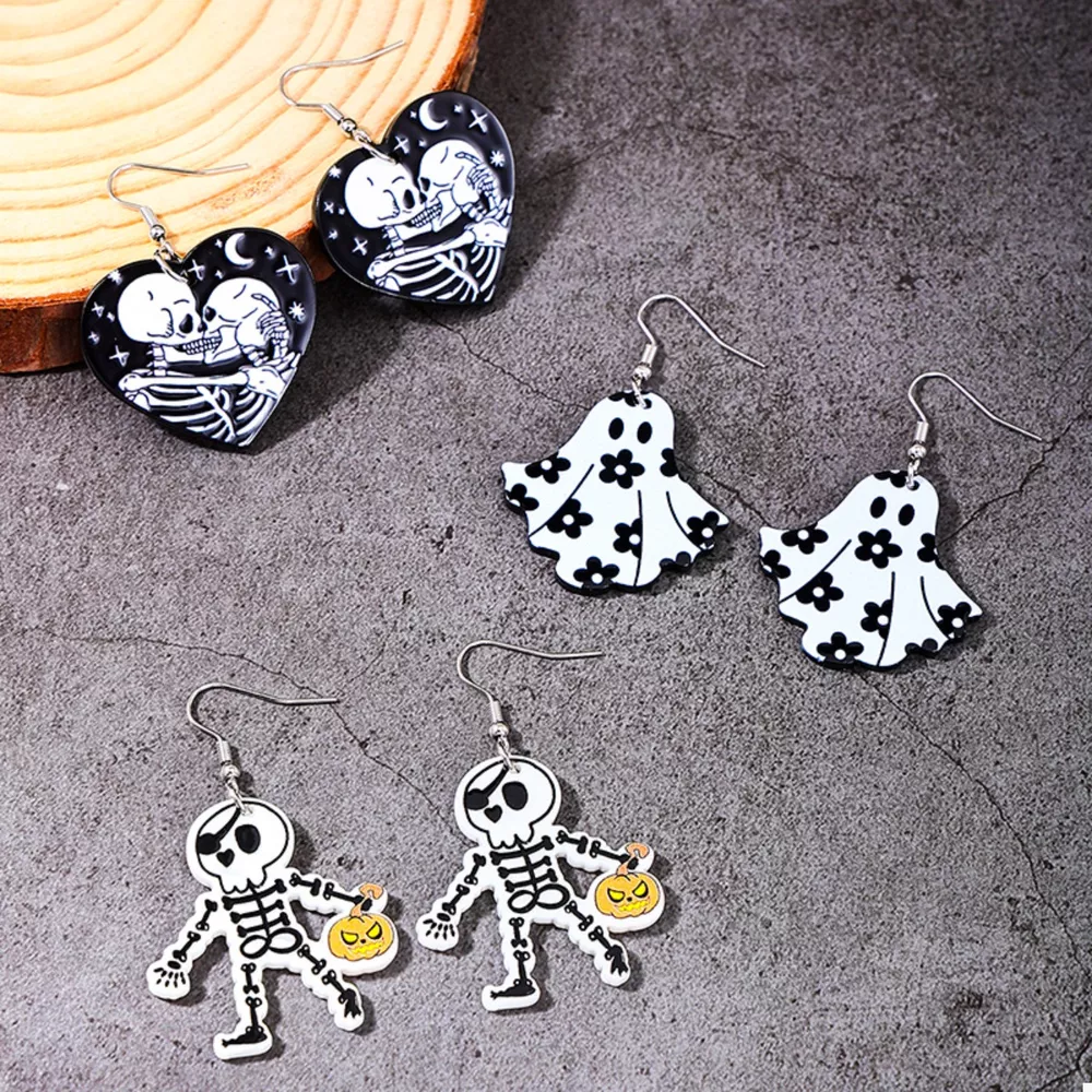3 Pair Halloween Themed Acrylic Dangle Earrings, image 4