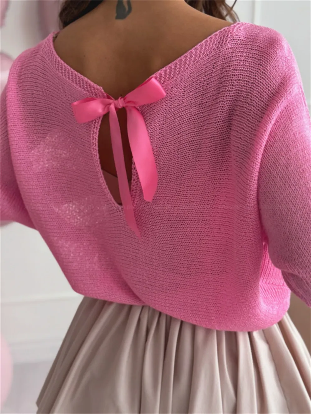 Bow Back Boat Neck Batwing Sleeve Sweater, image 10