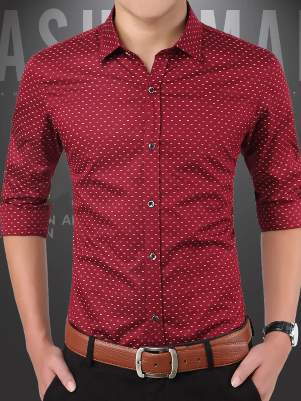 Men's Plus Size Slim Fit Dotted Pattern Shirt, image 3