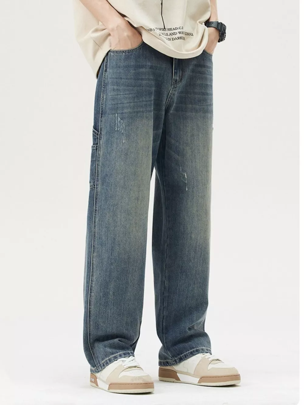 Men's Washed Wide Leg Jeans, image 2