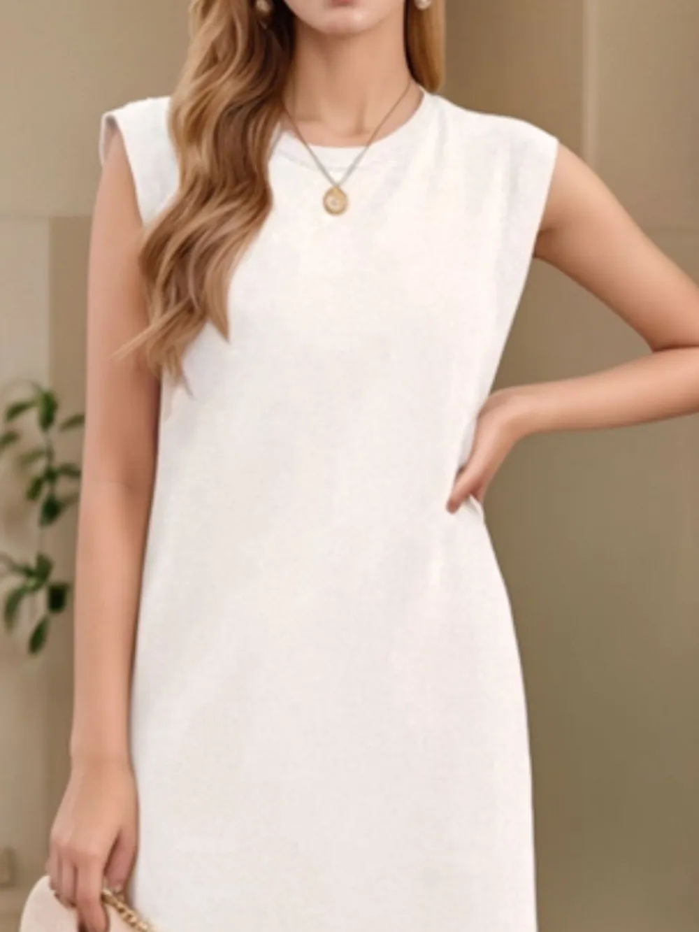 Full Size Slit Round Neck Sleeveless Maxi Tank Dress Plus Size, image 19