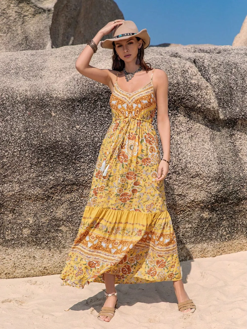 Tassel Printed Tiered Cami Dress, image 6