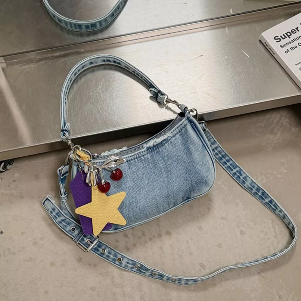 Star Charm Denim Shoulder Bag, image 3