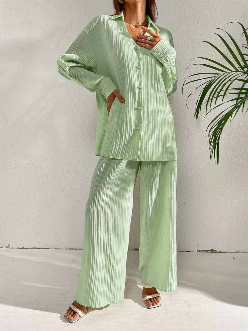 Long Sleeve Shirt & Wide Leg Pants Set, image 17