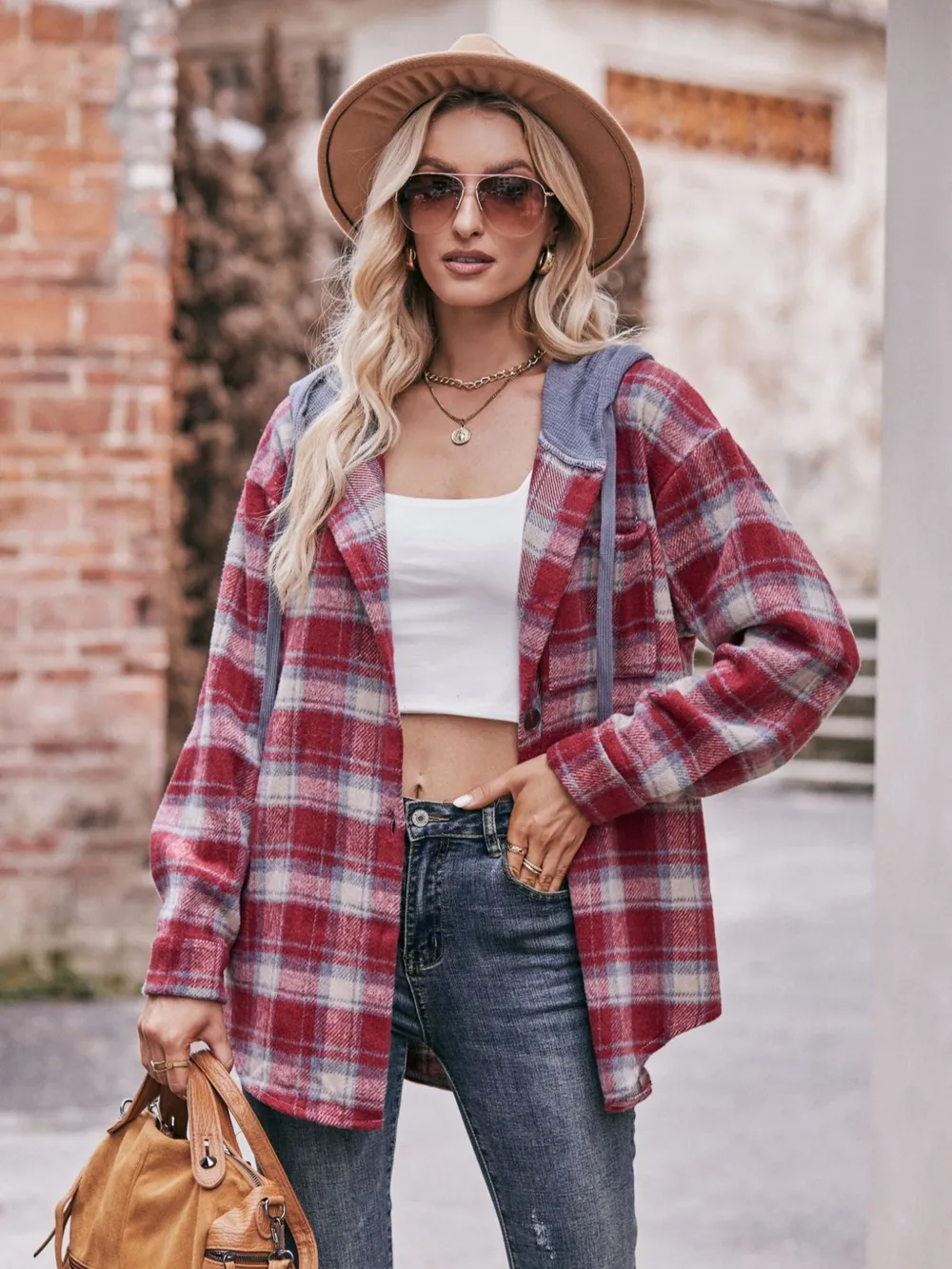 Oversized Plaid Button Up Shacket, image 6