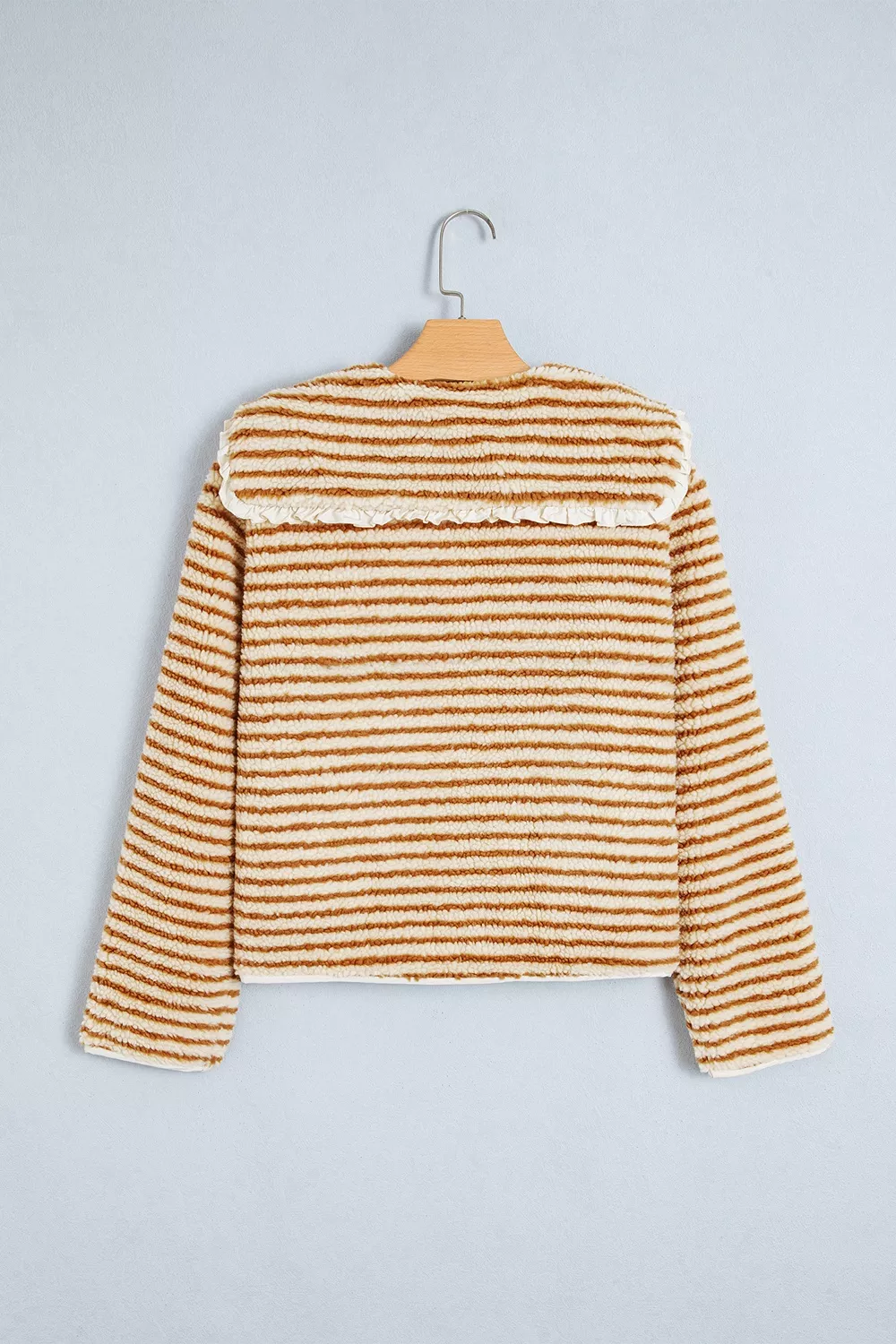 Striped Fleece Button Front Long Sleeve Regular Fit Jacket, image 9
