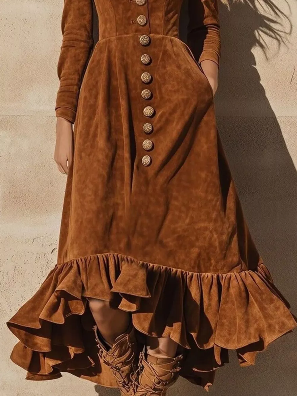 Ruffle Hem V-Neck Midi Dress, image 3