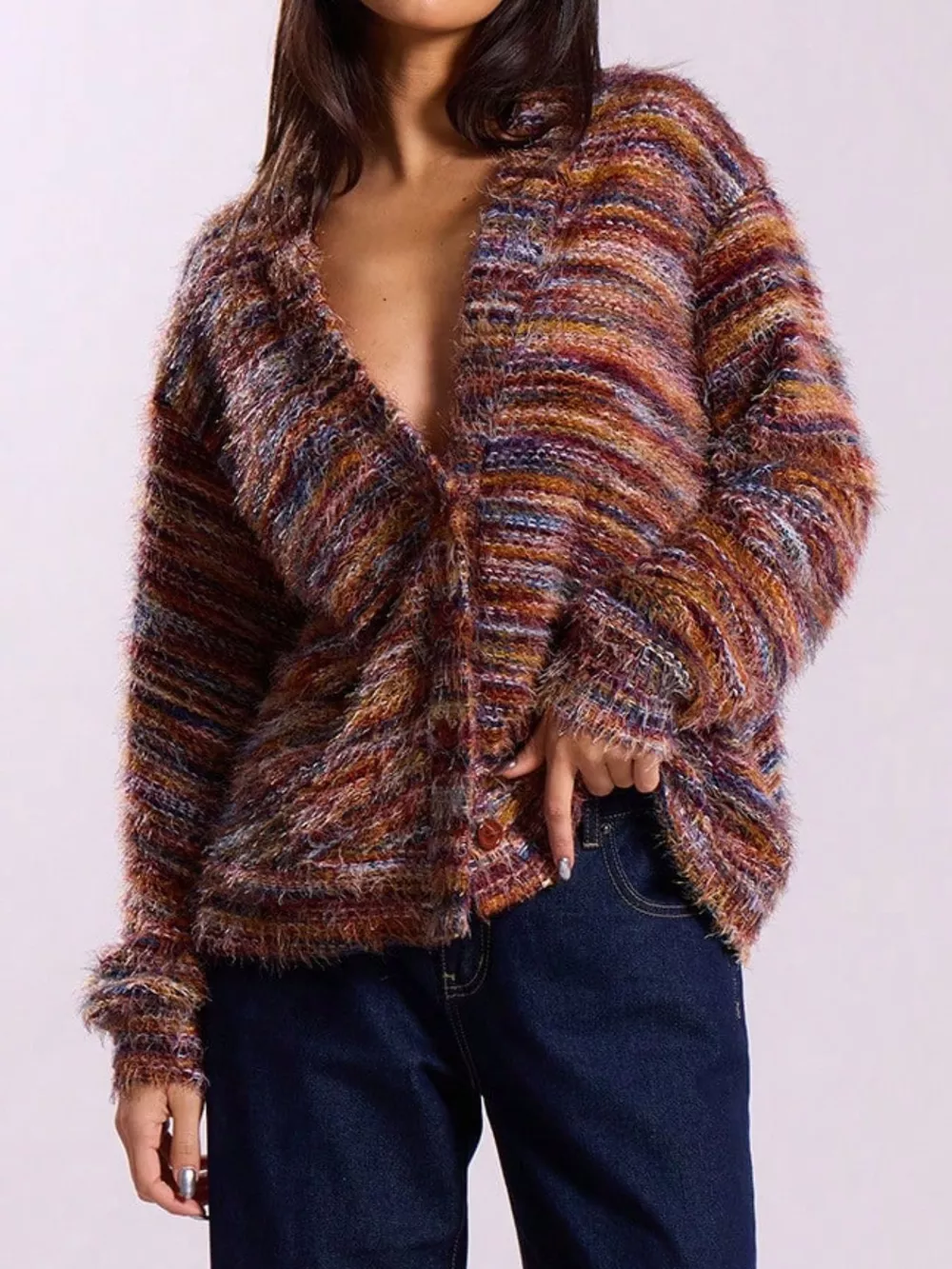 Chunky Knit V-Neck Button-Up Cardigan, image 17
