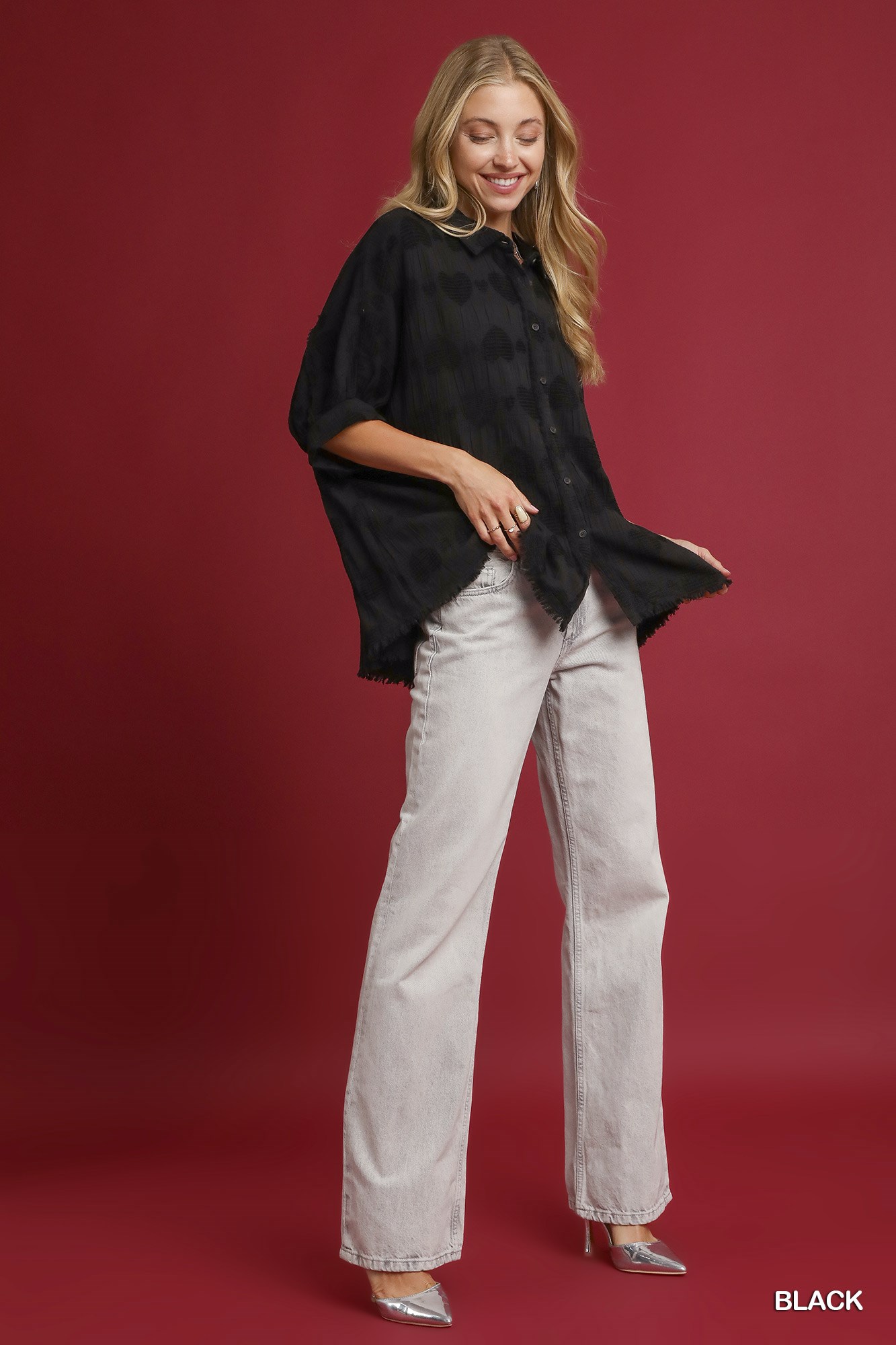 Jacquard Heart Collared Shirt, image 5