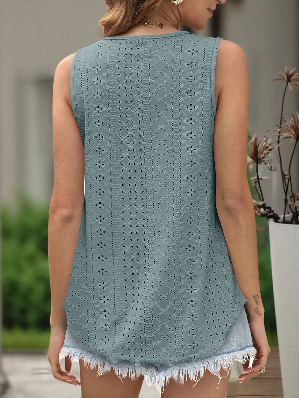 Eyelet Scoop Neck Tank, image 9