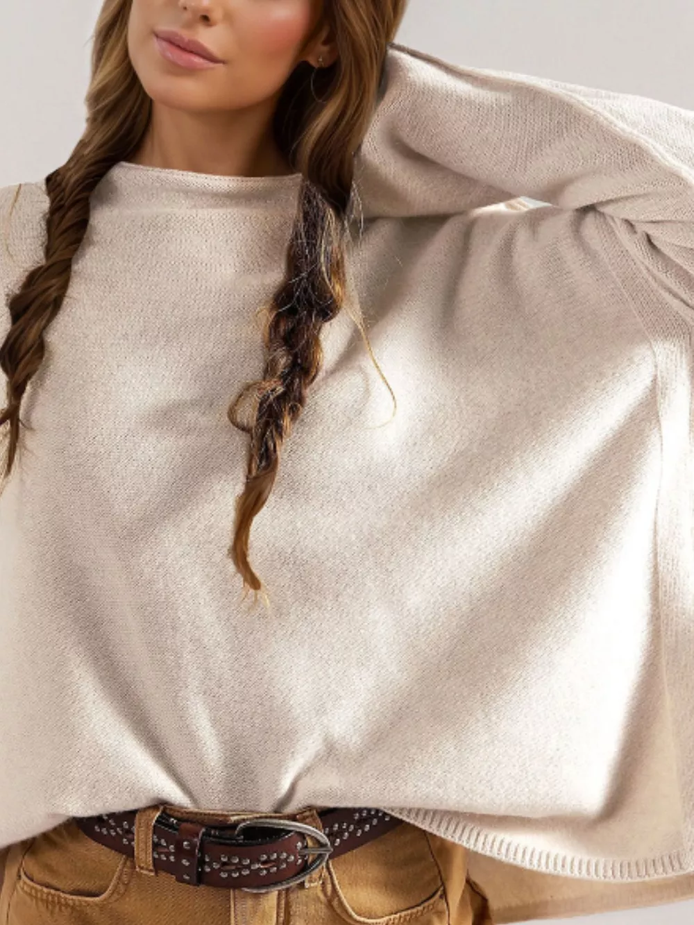 Exposed Seam Mock Neck Knit Top, image 2