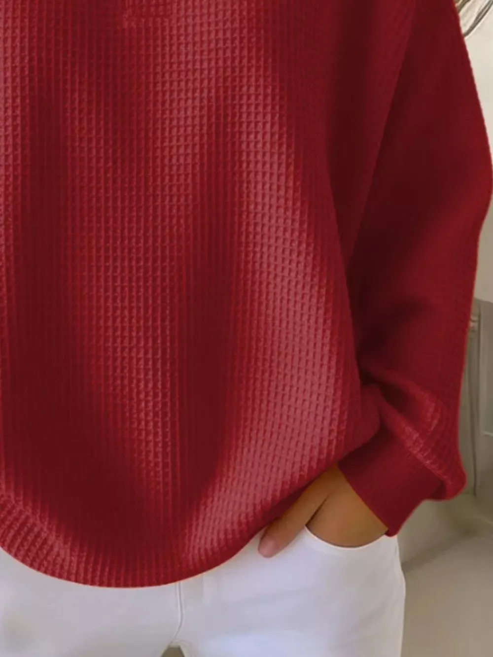 Full Size Waffle Knit Button Detail Top Plus Size, image 10