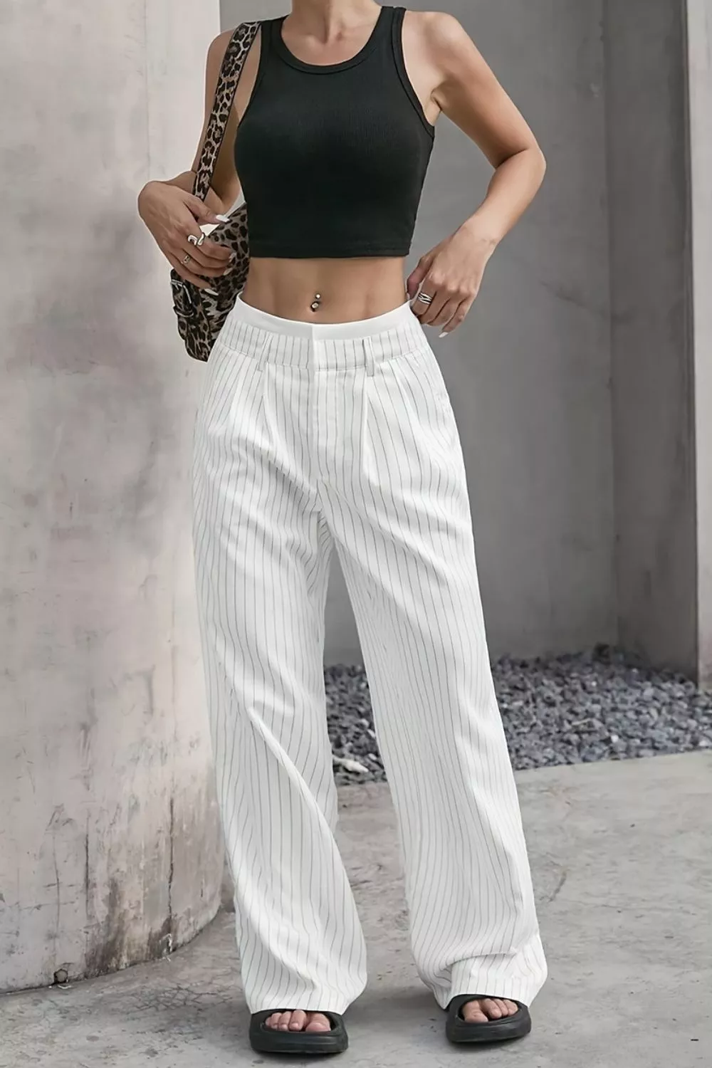 High-Waisted Pinstripe Wide-Leg Pants, image 9