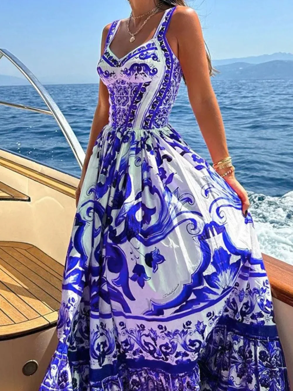 Smocked Printed Wide Strap Dress, image 12