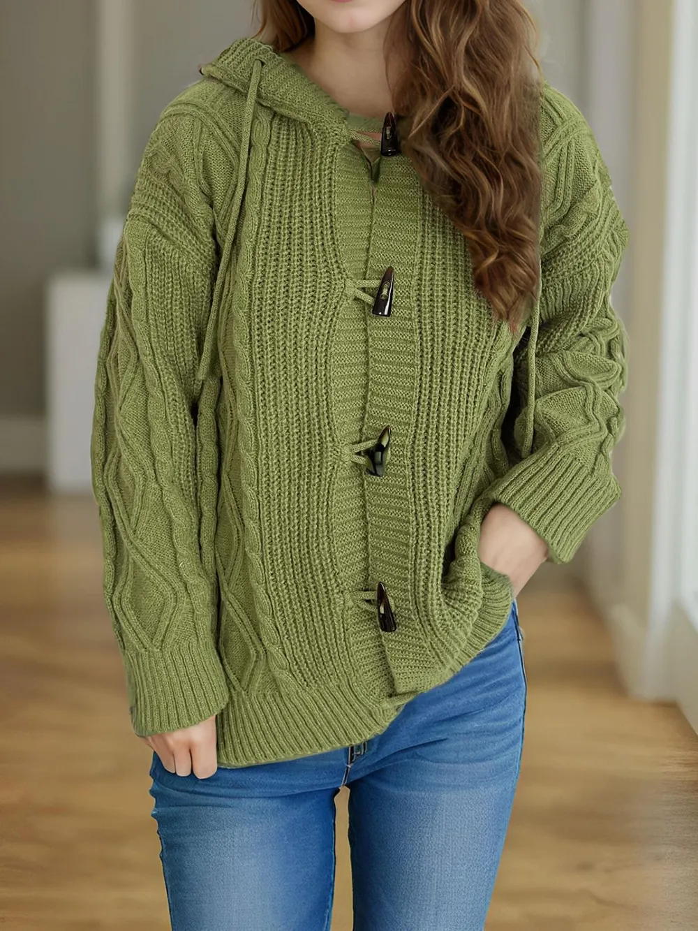 Cable-Knit Long Sleeve Hooded Cardigan, image 4