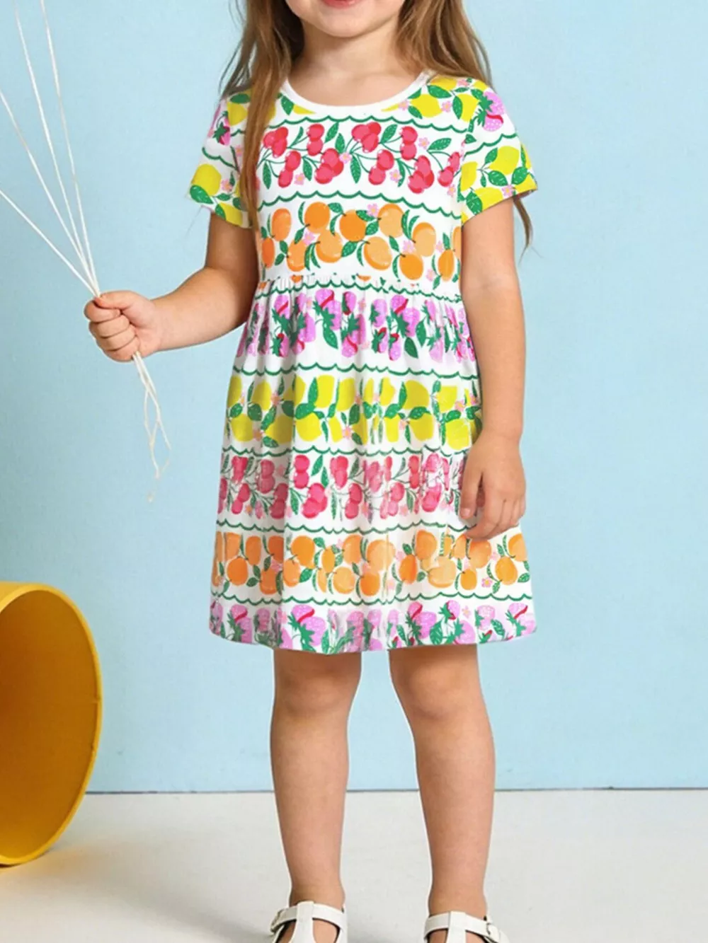 Children's Fruit Print Tiered Dress