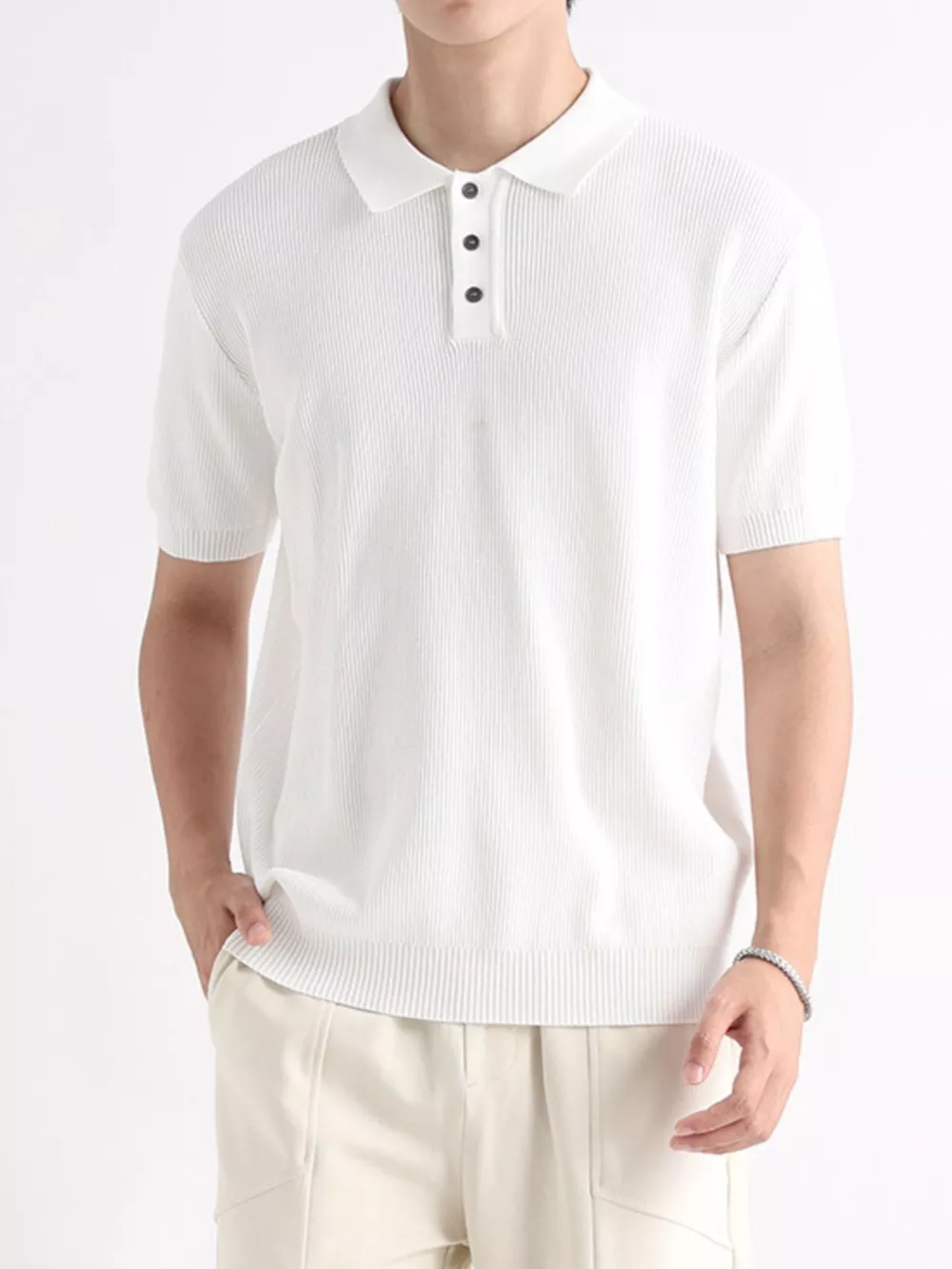 Men's Plus Size Ribbed Knit Slim Fit Polo, image 6