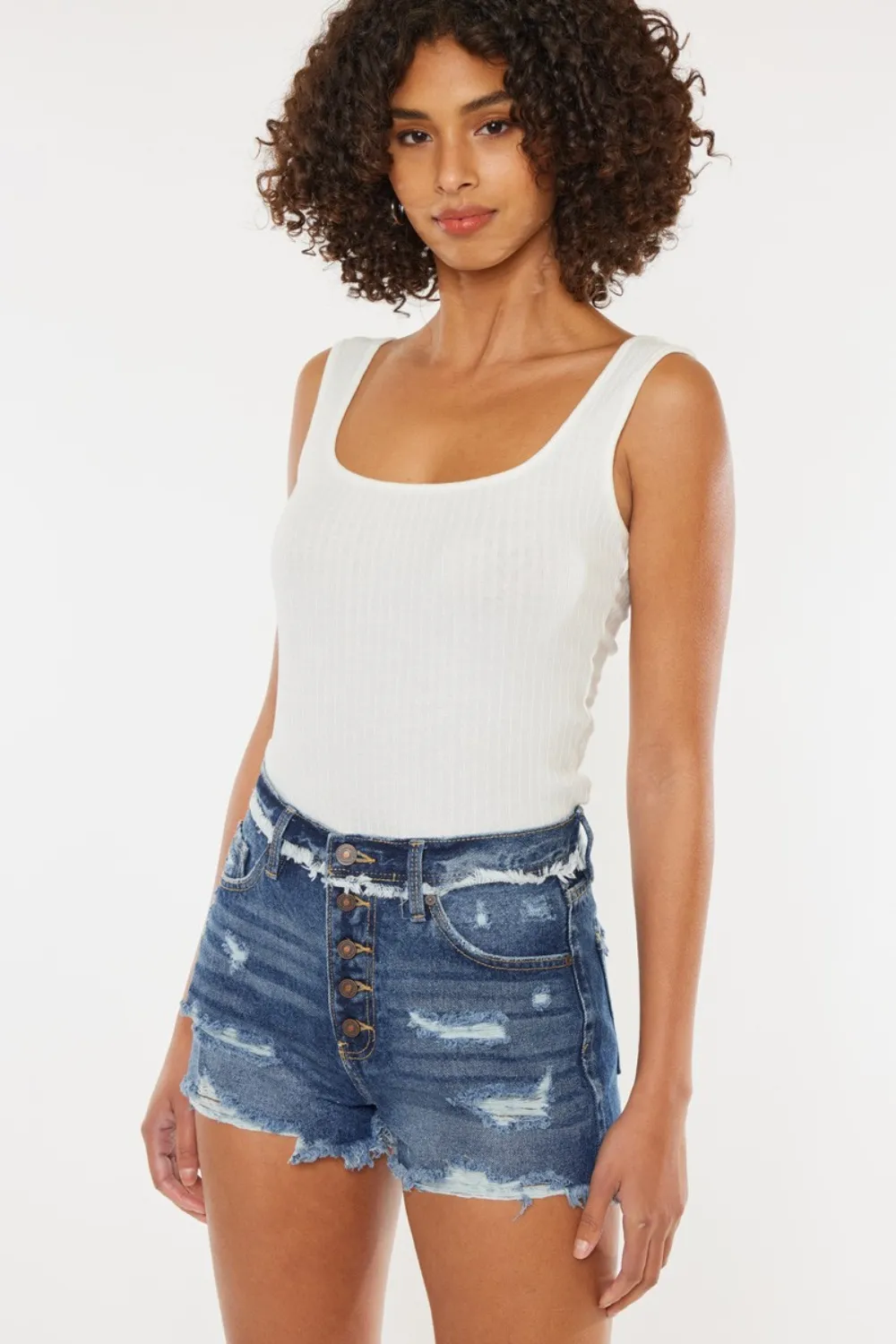 Distressed Button Fly Denim Shorts, image 9