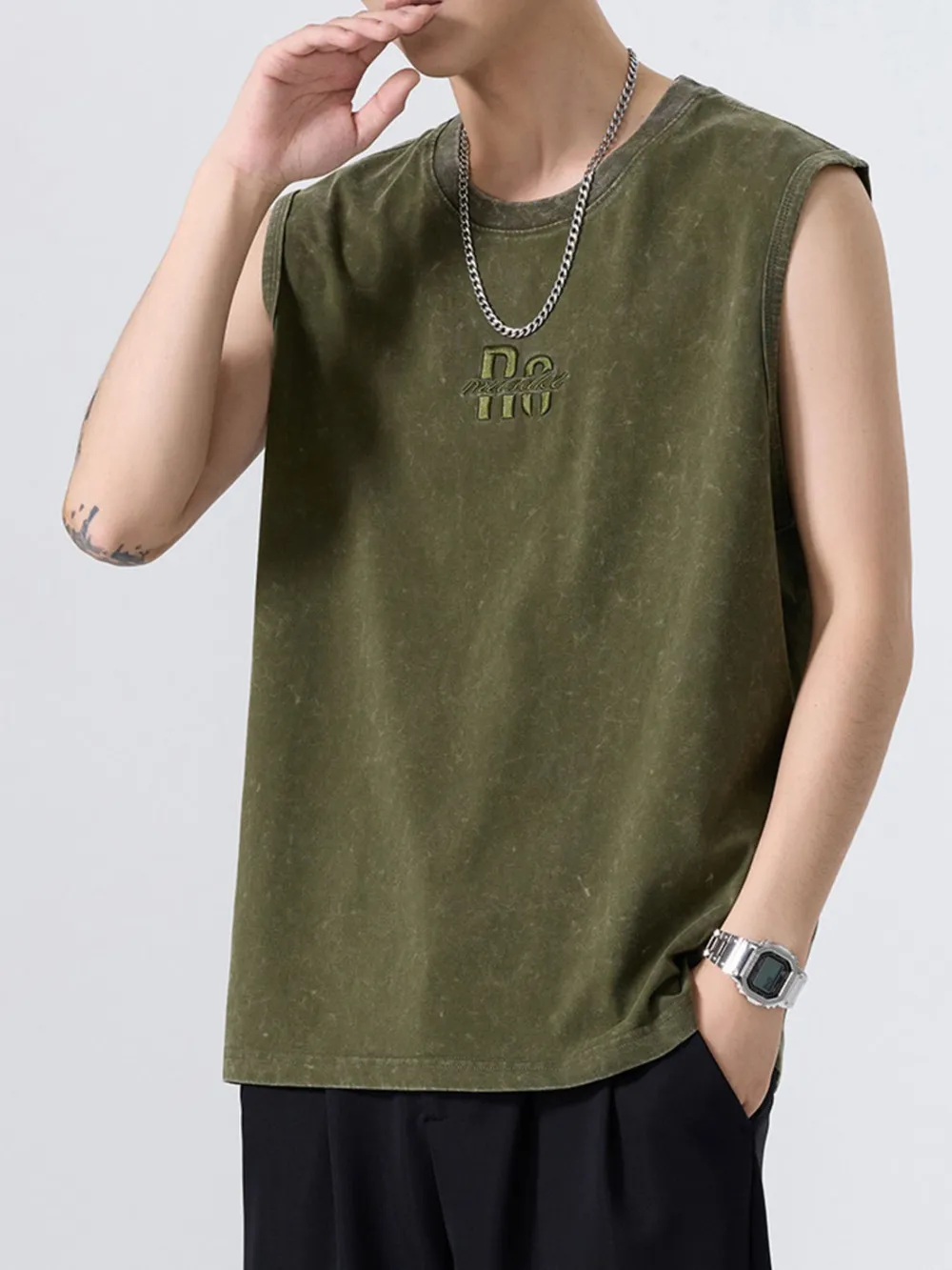 Men's Plus Size Washed Distressed Texture Sleeveless Tank, image 8