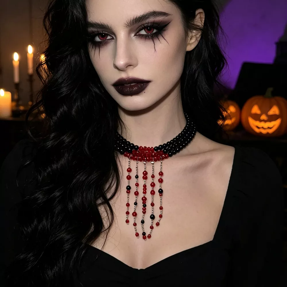 Gothic Multi-Layered Beaded Necklace, image 13