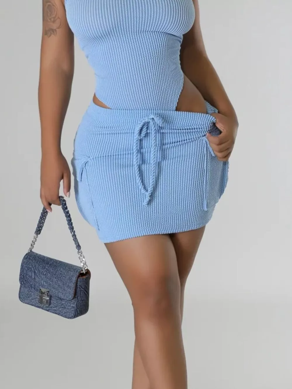 Ribbed Knit Bodysuit and Drawstring Skirt Set, image 3