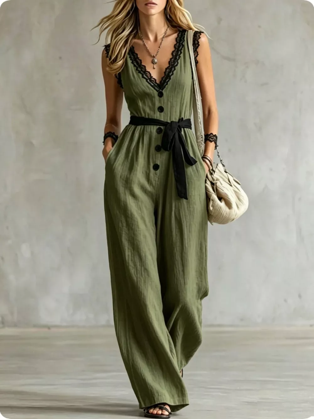 Lace Detail V-Neck Sleeveless Jumpsuit, image 6