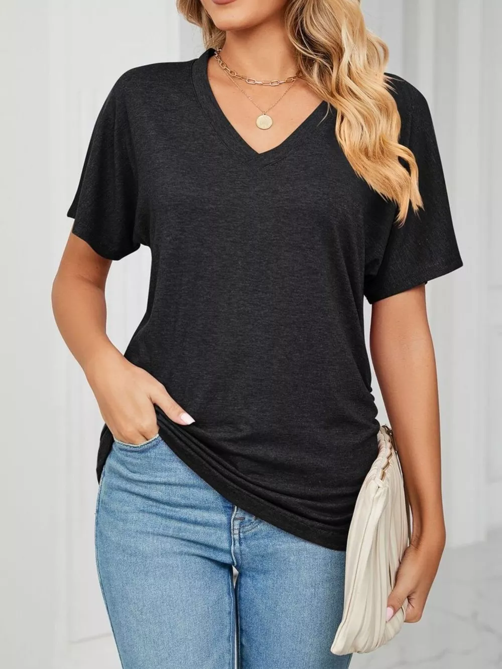 Casual V-Neck Short Sleeve T-Shirt, image 2