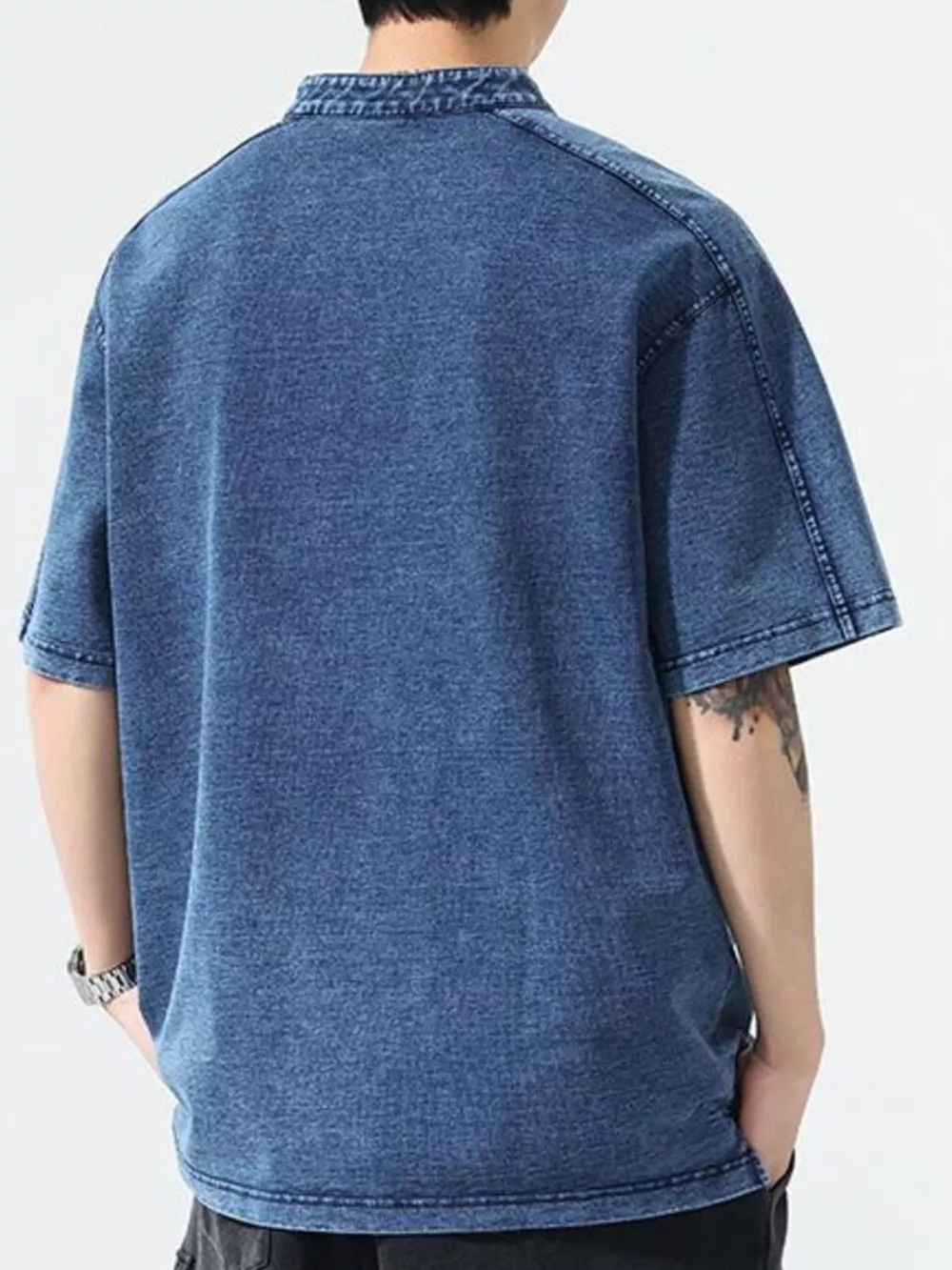 Men's Plus Size Button Detail Short Sleeve Denim Top, image 3