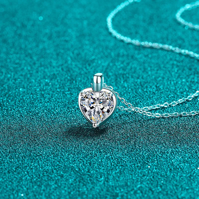 2 Carat Moissanite 925 Sterling Silver Heart Shape Necklace, image 3