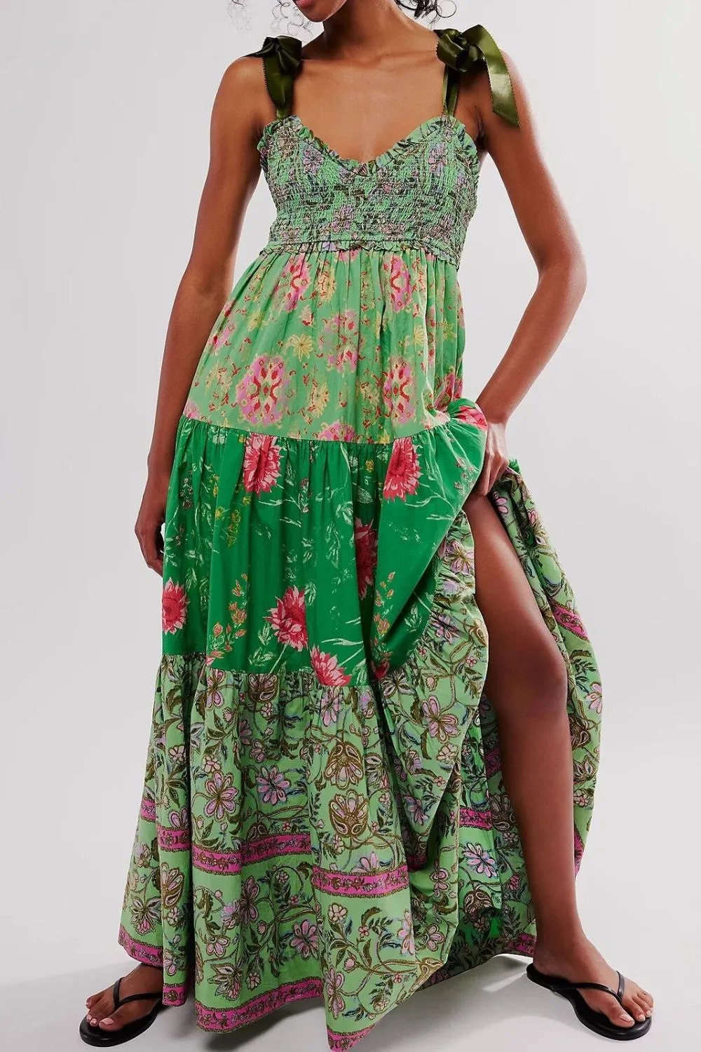 Floral Tiered Maxi Dress with Mixed Print Design, image 21
