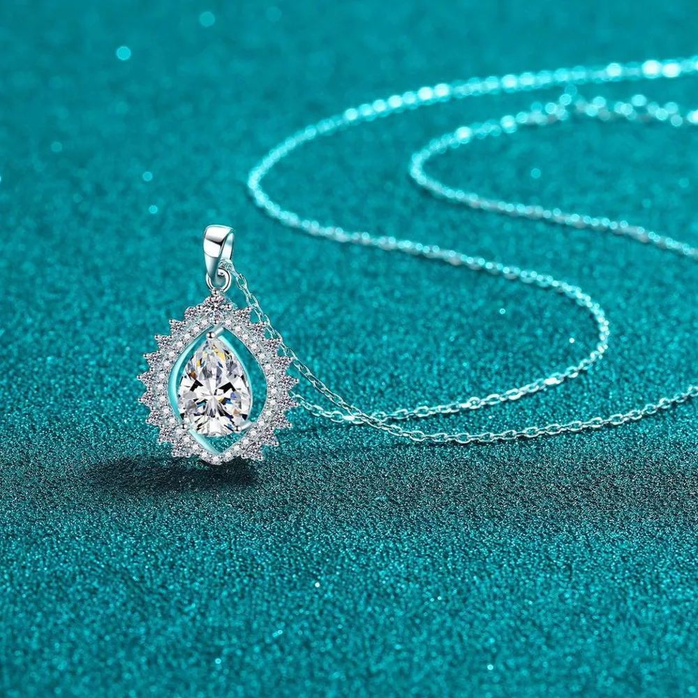 3 Carat 925 Sterling Silver Moissanite Teardrop Necklace, image 2