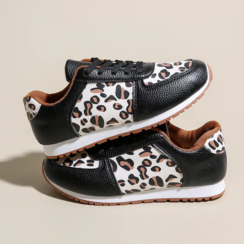 Leopard Round Toe Lace Up Sneakers, image 3