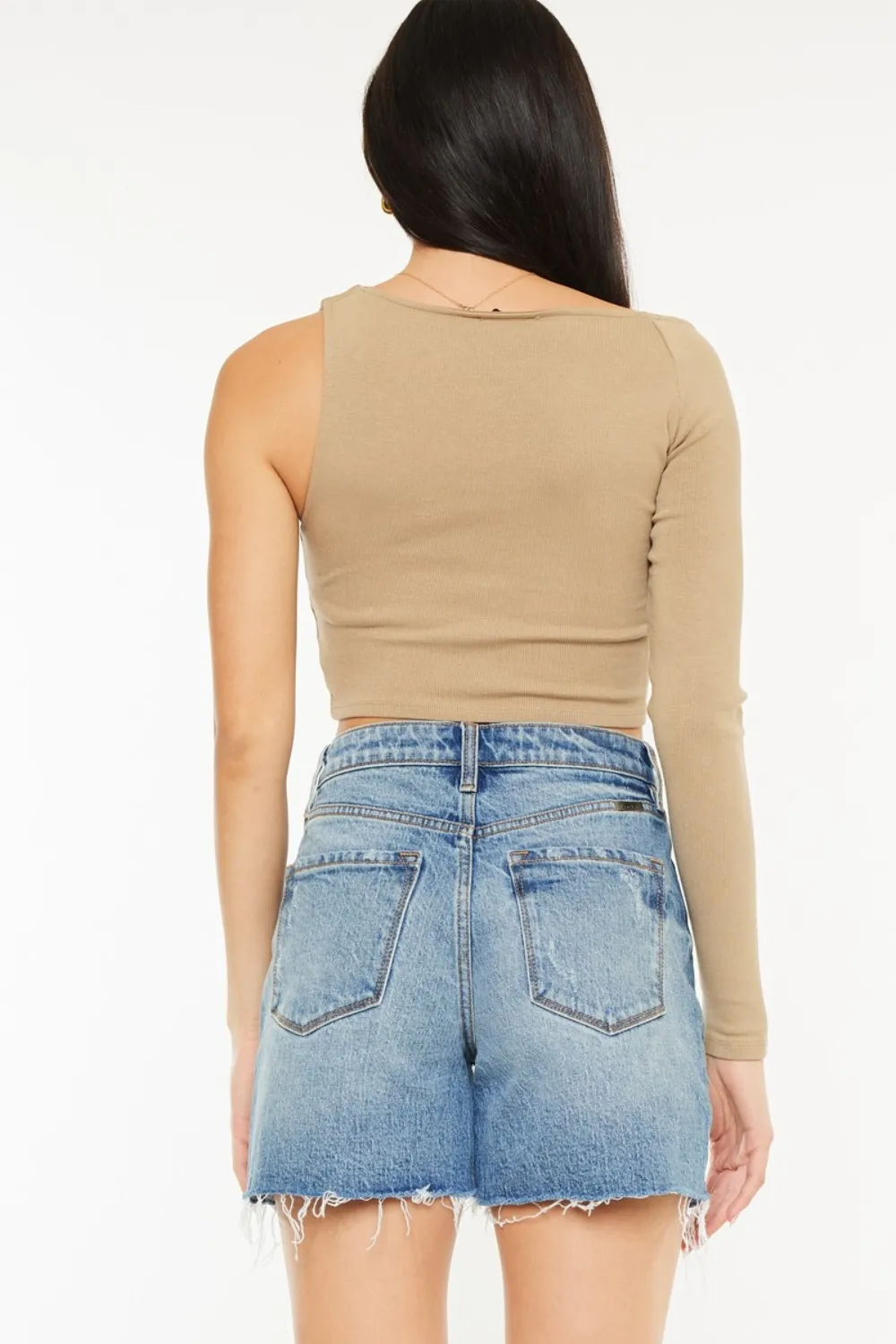 Full Size Raw Hem High Waist Denim Shorts, image 5