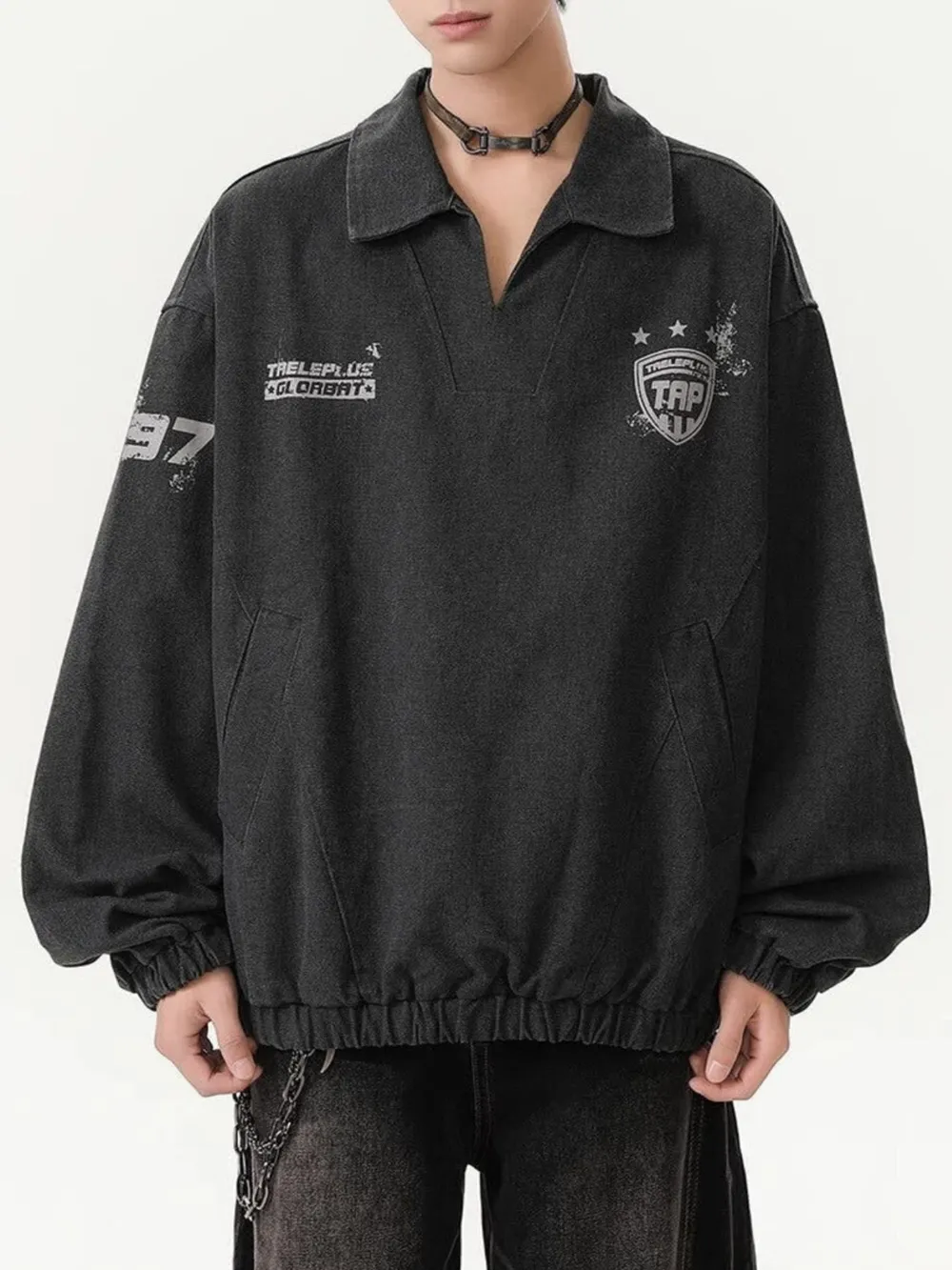 Men's Collared Neck Long Sleeve Sweatshirt, image 3