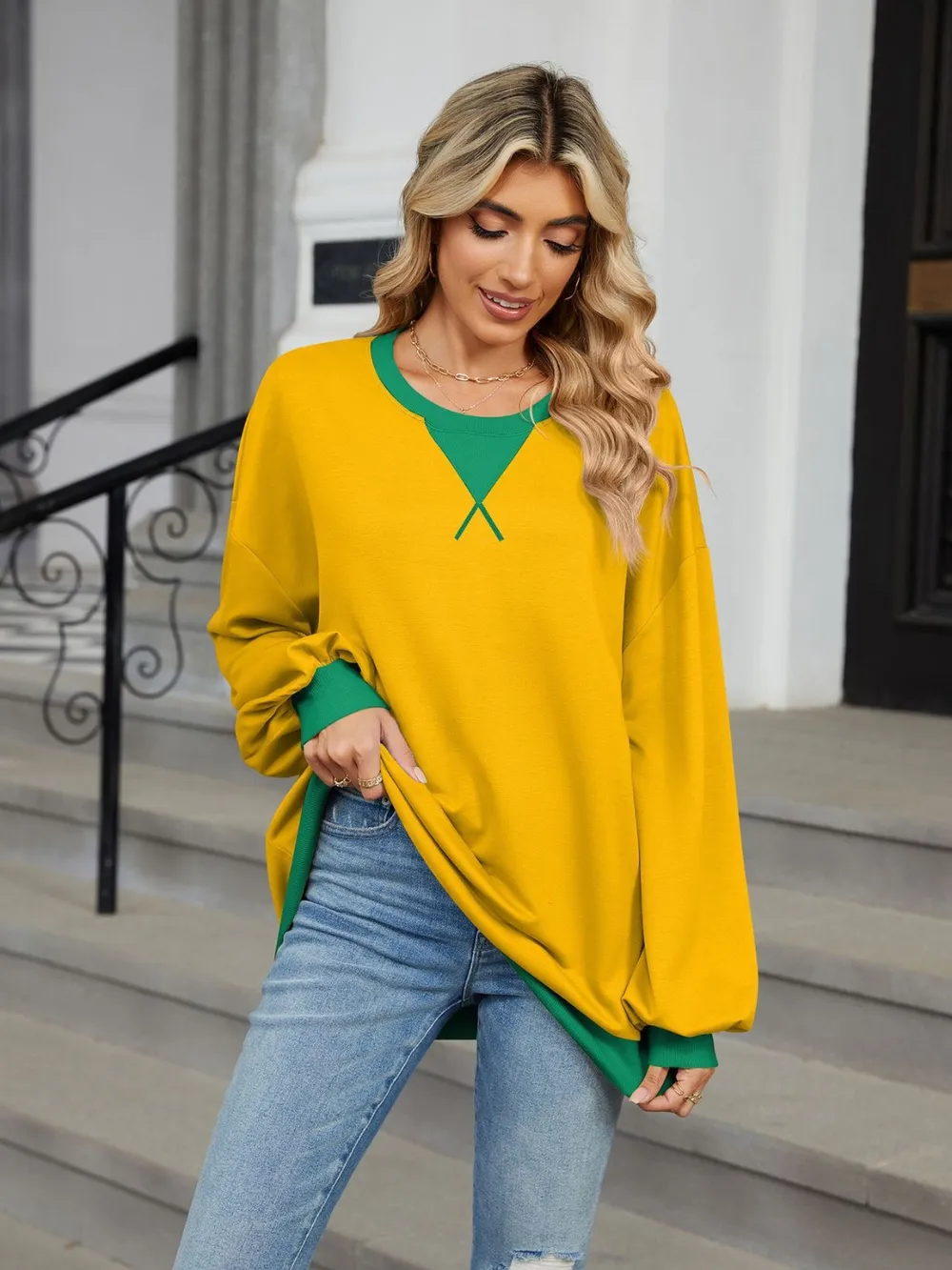 Contrast Round Neck Long Sleeve Sweatshirt, image 21
