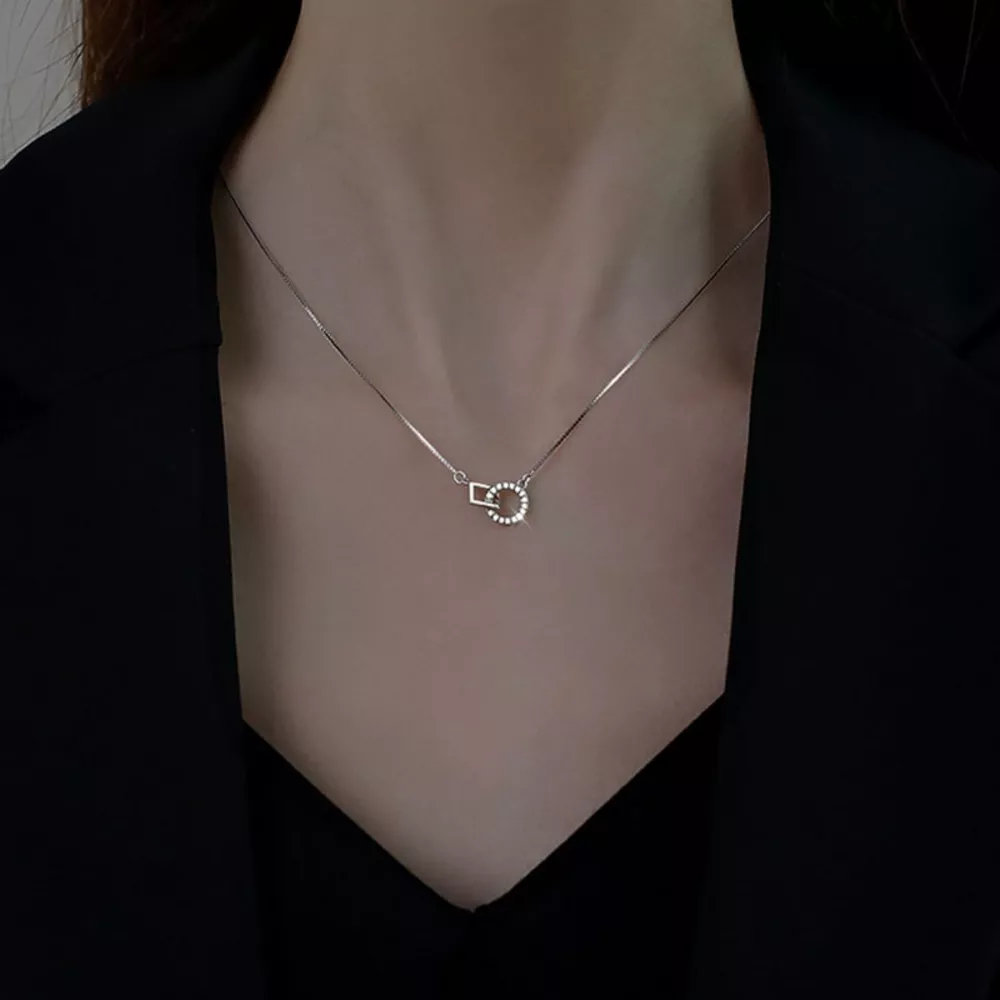 925 Sterling Silver Zircon Geometric Necklace, image 3